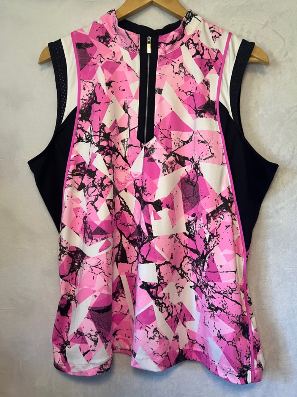 Tail Dawson Sleeveless Pink Geometric Print Golf Top 1/4 Zip Size XL Tennis
